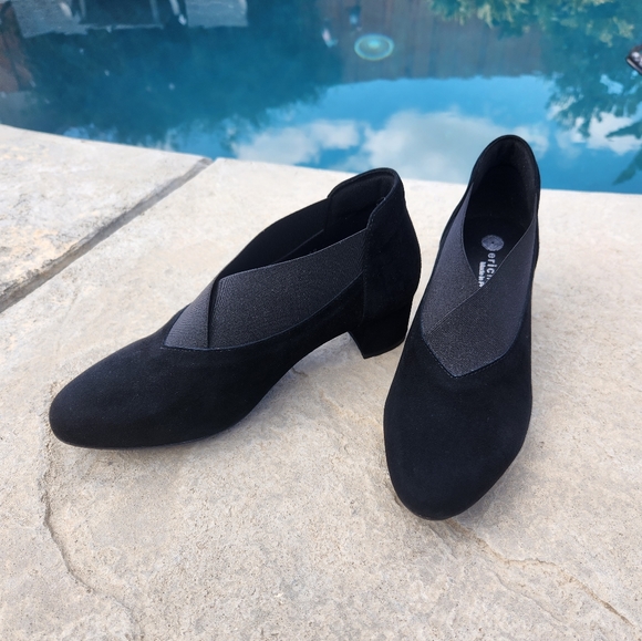 Eric Michael Antonia Black Leather Suede Slip-on Block Heel Size9 Runs Small - Picture 6 of 11